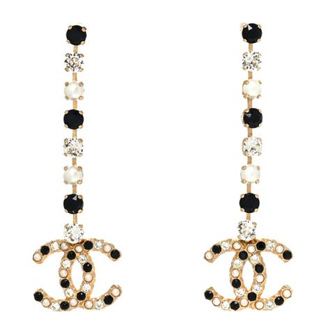 chanel cc crystal resin pearl drop earrings